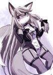  1girl breasts female furry gradient gradient_background grey_hair kemoribon long_hair solo violet_eyes white_background wolf 