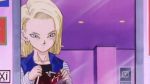  1girl 90s android_18 animated animated_gif blonde_hair dragon_ball dragonball_z dress female mirror screencap solo 