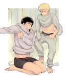  2boys ace_of_diamond barefoot blush character_request male_focus multiple_boys sweat tagme underwear undressing 