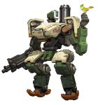  absurdres arnold_tsang bastion_(overwatch) bird bird_on_hand cyclops full_body gatling_gun gun highres minigun no_humans official_art one-eyed overwatch robot simple_background standing transparent_background weapon 