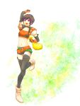  1girl belt black_hair breasts choker elbow_gloves gloves midriff navel open_mouth rutee_katrea shoes short_hair short_shorts shorts tales_of_(series) tales_of_destiny thigh-highs violet_eyes 