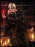  1girl against_wall blonde_hair candle dark_souls_iii fire fire_keeper long_hair mask solo souls_(from_software) vempire 