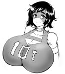  1girl bare_shoulders boku_no_hero_academia breasts cleavage domino_mask gigantic_breasts greyscale light_smile looking_at_viewer mask monochrome okamura_(okamura086) okamura_(pixiv22341) short_hair smile solo upper_body 