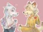  2girls blonde_hair blue_hair dog furry multiple_girls nekotsuki open_mouth white_hair 