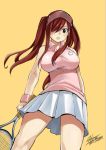  1girl breasts erza_scarlet fairy_tail hat large_breasts long_hair mashima_hiro racket redhead skirt solo 
