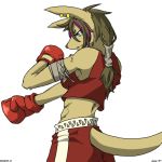  1girl artist_request blue_eyes boxing boxing_gloves brown_hair female furry kangaroo long_hair simple_background solo white_background 