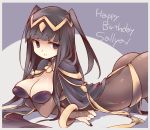  1girl ass black_hair bodystocking breasts cleavage ebi_shamo fire_emblem fire_emblem:_kakusei hime_cut nail_polish solo tharja tiara twintails 