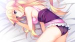 1girl aioh_lioh_camylia ass back bare_arms bare_legs bare_shoulders bed blonde_hair blue_eyes breasts eyebrows eyebrows_visible_through_hair fumio_(ura_fmo) game_cg hatsuru_koto_naki_mirai_yori highres indoors large_breasts legs long_hair looking_away lying on_bed on_side panties parted_lips sideboob skirt sleeveless thighs underwear white_skirt 