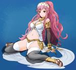  1girl breasts cleavage dancer fire_emblem fire_emblem:_kakusei nintendo olivia_(fire_emblem) pink_hair solo spread_legs thigh-highs wariza yoshina_yoshimori 