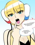  1girl blonde_hair blue_eyes blush cleavage gym_leader kamitsure_(pokemon) looking_at_viewer open_mouth pokemon tongue tongue_out 