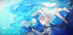  1boy 1girl aqua_(fire_emblem_if) armor blue_hair bubbles cape fire_emblem fire_emblem_if miduki66 my_unit_(fire_emblem_if) nintendo underwater upside-down 