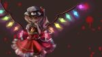  1girl adapted_costume artist_request ascot bangs black_background blonde_hair blood blouse bow cowboy_shot crystal dress female finger_to_chin flandre_scarlet glowing glowing_wings hair_between_eyes hat hat_bow highres lace looking_at_viewer mob_cap ponytail puffy_sleeves rainbow_order red_bow red_dress red_eyes red_skirt red_vest short_sleeves side_ponytail skirt skirt_set solo touhou vest wings 