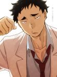  1boy haikyuu!! looking_at_viewer male_focus matsukawa_issei necktie pov school_uniform solo student undressing white_background 