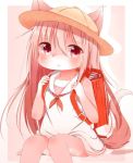  1girl artist_request backpack cat female furry hat long_hair pink_eyes pink_hair solo 