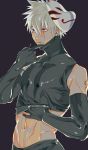  1boy abs gloves hatake_kakashi male_focus mask muscle naruto pecs scar shirt_lift silver_hair solo tagme undressing 