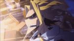  1boy all_might animated animated_gif blonde_hair boku_no_hero_academia light male_focus solo subtitled transformation 