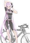  1girl bicycle bike_shorts breasts fate/stay_night fate_(series) female fingerless_gloves glasses purple_hair rider sketch solo tooya_daisuke very_long_hair white_background 