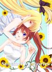  2girls blonde_hair blue_eyes blush brown_hair couple cover doujin_cover fate_testarosa hair_ornament hand_holding happy long_hair lyrical_nanoha mahou_shoujo_lyrical_nanoha mahou_shoujo_lyrical_nanoha_strikers multiple_girls nanashiki red_eyes ribbon side_ponytail smile takamachi_nanoha very_long_hair yuri 