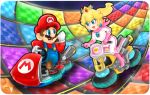  1boy 1girl female mario mario_kart nintendo princess_peach rainbow_road super_mario_bros. 