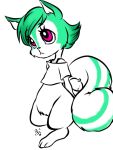  acorn androgynous artist_request furry green_hair partially_colored pink_eyes solo white_background 