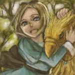  1boy 1girl ashelia_b&#039;nargin_dalmasca blonde_hair chocobo dress final_fantasy final_fantasy_xii lowres short_hair vesperster 