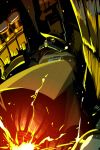  1boy big_band dark_skin fedora hat male_focus punching skullgirls solo trenchcoat yellow_eyes 