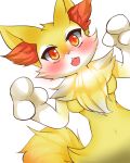  1girl animal_ears artist_request blush braixen female furry open_mouth pokemon red_eyes simple_background solo white_background 