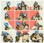  1boy 1girl abs bald blue_hair borderlands borderlands_2 couple heart krieg krieg_(borderlands) lipstick makeup mask maya_(borderlands) short_hair 