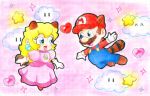  1boy 1girl animal_ears female hearts mario nintendo princess_peach raccoon_ears raccoon_mario raccoon_peach raccoon_tail star super_mario_bros. super_mario_bros._3 tail 