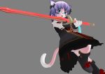  1girl 3d 3d_custom_girl artist_request boots cat female furry open_mouth purple_hair red_eyes short_hair solo sword 