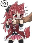  1girl angry animal_ears arm bite cat_ears cat_tail greenteaneko mahou_shoujo_madoka_magica pocky red_eyes redhead sakura_kyouko skirt tail 