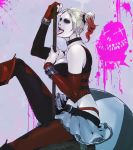  1girl batman_(series) belt breasts dc_comics harley_quinn lipstick makeup skirt solo twintails weapon 
