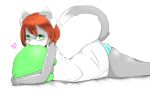  1girl artist_request brown_hair female furry glasses green_eyes panties partially_colored short_hair solo underwear white_background 