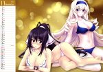  2girls absurdres bikini blonde_hair breasts calendar cecilia_alcott female highres infinite_stratos long_hair multiple_girls official_art shinonono_houki short_hair swimsuit yuuki_homura 