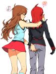  !? 00s 1boy 1girl 90s artist_request ass bangs blue_(pokemon) brown_hair closed_eyes from_behind goosing long_hair miniskirt panties pantyshot pokemon pokemon_(game) pokemon_frlg pokemon_gsc redhead silver_(pokemon) skirt source_request spoken_musical_note tagme underwear upskirt 