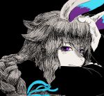  1girl female furry long_hair partially_colored ponytail rabbit sasamino solo violet_eyes white_hair 