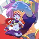 2girls bandanna barefoot breasts cleavage feet looking_at_viewer multiple_girls navel purple_hair risky_boots scamwich shantae shantae_(character) shantae_and_the_pirate&#039;s_curse soles stomach toes 