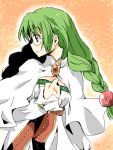  1girl bracelet braid breasts cloak dress glasses green_hair jewelry long_hair philia_felice tales_of_(series) tales_of_destiny violet_eyes 