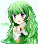  1girl blush bracelet cloak dress glasses green_hair jewelry long_hair open_mouth philia_felice tales_of_(series) tales_of_destiny violet_eyes 