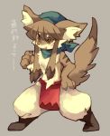  androgynous boots brown_eyes dog full_body furry hat inumimi-syndrome long_hair open_mouth simple_background solo twaintails 