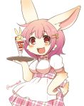 1girl breasts carrying female furry pink_hair rabbit short_hair simple_background solo toraneko_(38) waitress white_background 