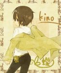  00s 1girl androgynous artist_request kino kino_no_tabi long_coat pouch_bag short_hair solo tagme 