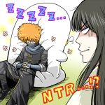  2boys 3mm angry black_hair blush closed_eyes elizabeth_(gintama) gintama katsura_kotarou long_hair multiple_boys orange_hair shimaru_saitou sleeping uniform 