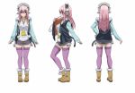  1girl breasts headphones large_breasts long_hair looking_at_viewer nitroplus open_mouth pink_hair red_eyes simple_background solo super_sonico turnaround 