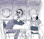  2boys handheld_game_console hat laundry male_focus monkey_d_luffy monochrome multiple_boys nintendo_3ds one_piece sitting usopp washing_machine 