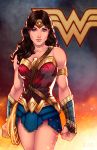  1girl armor brown_eyes brown_hair dawn_of_justice dc_comics dccu emblem forehead_protector lasso pteruges solo strapless vambraces wonder_woman wonder_woman_(series) 