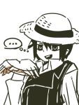  00s 1girl androgynous artist_request female hand_movement hat kino kino_no_tabi monochrome short_hair solo spot_color tagme white_background 