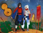  1boy 1girl character_request kunai naruto shuriken sword uchiha_madara weapon 