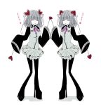  2girls ari_(ariburo) attraction-m_(lolo) boots closed_eyes heart high_heel_boots high_heels magical_girl magical_girl_apocalypse mahou_shoujo_of_the_end multiple_girls platform_footwear repulsion-m_(coco) siblings skirt thigh_boots translation_request twins very_long_sleeves 