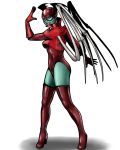  1girl alien bleez blue_skin dc_comics full_body gloves green_lantern_(series) head_wings high_heel_boots leotard mask red_lantern red_legwear simple_background solo thigh-highs thigh_boots wings 